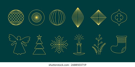 Vektor Weihnachts- und Neujahrsvorlagen für Kalender, Grußkarten, Verpackungen, Drucke, Banner und minimale Grafiken im Linienstil