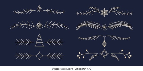 Vector Christmas and New Year design templates for calendars, greeting cards, packaging, prints, banners and minimal graphics in line style. Vignerres set.