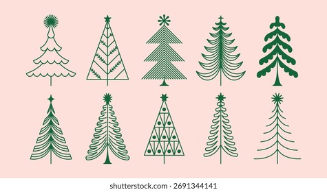Navidades de Vector y Plantillas de diseño de Nuevo año para calendarios de adviento, tarjetas de felicitación, empaques, impresiones, Anuncios y gráficos mínimos en un estilo lineal