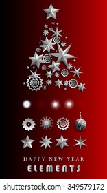 Vector Christmas and New Year design elements on dark red background. Vector illustration