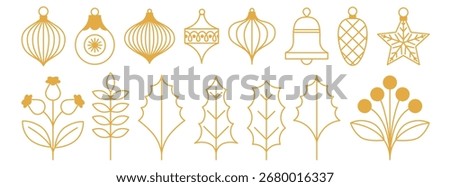 Vector Christmas and New Year design templates for advent calendars, greeting cards, packaging, prints, banners, and minimal graphics in a linear style