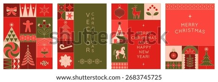 Vector Christmas and New Year design templates for advent calendars, greeting cards, packaging, prints, banners, and minimal graphics in a linear style