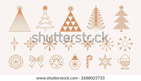 Vector Christmas and New Year design templates for advent calendars, greeting cards, packaging, prints, banners, and minimal graphics in a linear style