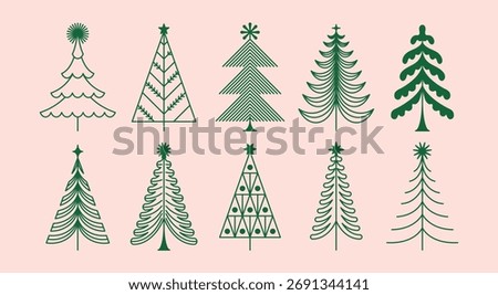 Vector Christmas and New Year design templates for advent calendars, greeting cards, packaging, prints, banners, and minimal graphics in a linear style