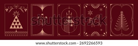 Vector Christmas and New Year design templates for advent calendars, greeting cards, packaging, prints, banners, and minimal graphics in a linear style