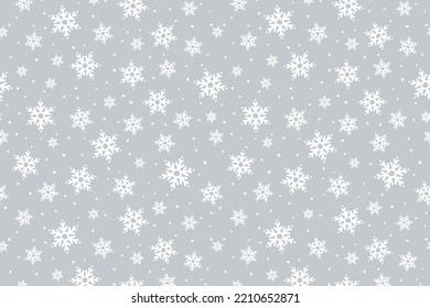 Weihnachten im Vektorbereich, neues Jahr, grauer Feiertag, Schneeflocken Muster horizontalen Hintergrund. Winterhandgezeichnete Textur für Druck, Papier, Design, Stoff, Dekoration, Geschenk, Lebensmittelverpackung, Hintergrund