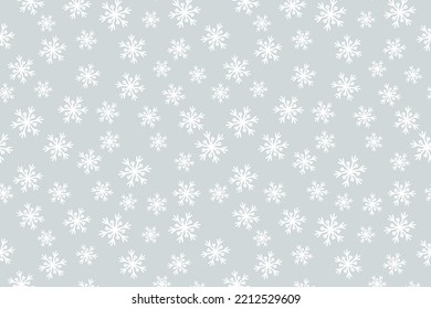 Vector Christmas, new year, gray holidays snowflakes pattern horizontal background. Winter hand drawn texture for print, paper, design, decor, gift, backgrounds
