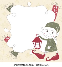 Vector Christmas and New Year greeting card with Christmas Elf