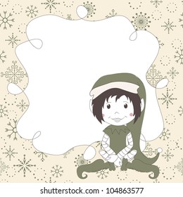 Vector Christmas and New Year greeting card with Christmas Elf