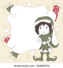 Vector Christmas and New Year greeting card with Christmas Elf