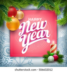 Vector Christmas and new year greeting card. Christmas related ornaments objects on background. Elements are layered separately in vector file.