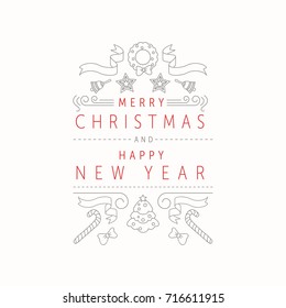 Vector Christmas and New Year Greeting Card Design Template. Hand drawn doodles with pastel Christmas colors. Global colors. Easy editable.