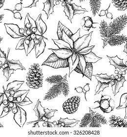 Vector Christmas and New Year hand drawn vintage pattern for holiday design. Great for greeting and invitation cards, banners, postcards, gift wrapping paper