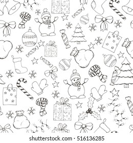 vector Christmas and new year hand drawn seamles pattern. Doodle illustration
