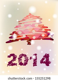 Vector Christmas and New Year hand-painted decoration with Christmas tree