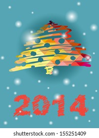 Vector Christmas and New Year hand-painted decoration with Christmas tree