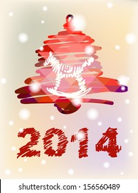 Vector Christmas and New Year hand-painted decoration with bell with horse