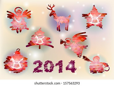 Vector Christmas and New Year hand-painted decoration set