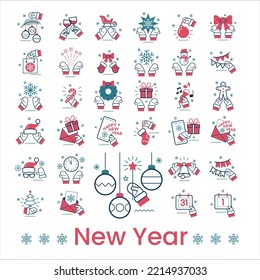 Vector Christmas and new year icon set. A collection of various scenes and situations on the theme of the New Year holidays. Concept illustration set. 