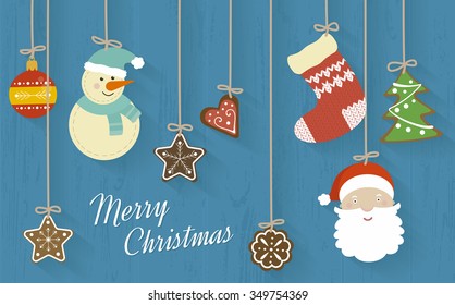 Vector Christmas and New Year illustration with icons in flat style. Christmas card concept.