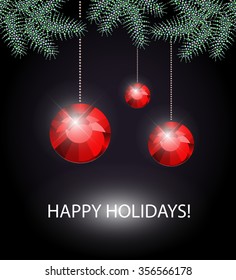 Vector christmas new year illustration with congratulations and fir tree garland. Christmas postcard design. Editable graphic design template. Celebration and holiday.