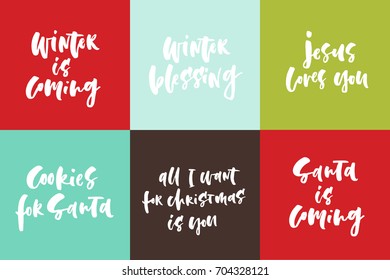 Vector Christmas and New Year lettering collection. Xmas designs for greeting cards and invitations. Holiday lettering series. Vector typography.