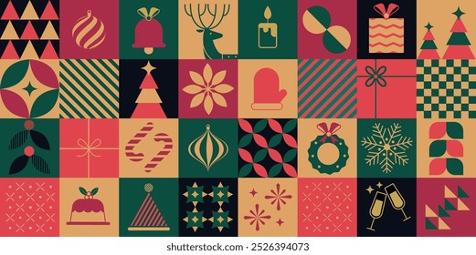 Vector Christmas and new year minimal elegant pattern and background design, icon and symbol x mas