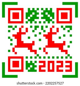 vector christmas and new year pattern on ugly sweater stylized as qr code isolated on white background. pixel deer and numbers 2023. useful for new year and christmas holidays, postcards, web, print.