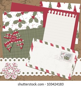 Vector Christmas and New Year scrapbook card with letter and cover