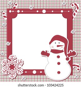 Vector Christmas and New Year scrapbook card with snowman