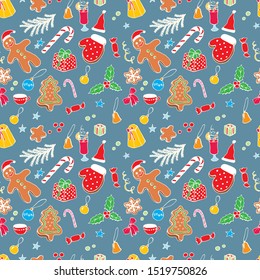 Vector Christmas and New Year seamless pattern. For design, postcards, factories, manufactures, wrapping paper, gifts, wallpapers, textiles