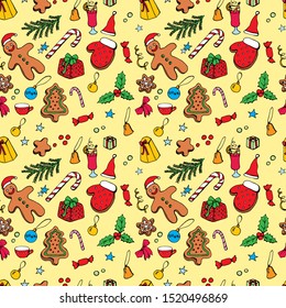 Vector Christmas and New Year seamless pattern. For design, postcards, factories, manufactures, wrapping paper, gifts, wallpapers, textiles