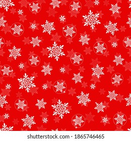 Vector Christmas and New Year seamless pattern with snowflakes. Red seamless pattern.