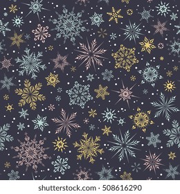 Vector Christmas and New Year seamless pattern with snowflakes.
