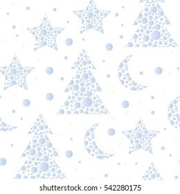 Vector Christmas and New Year seamless pattern with christmas trees, moons and stars