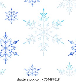 Vector Christmas and New Year seamless pattern with snowflakes. Watercolor texture.