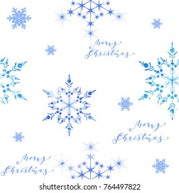 Vector Christmas and New Year seamless pattern with snowflakes. Watercolor texture.