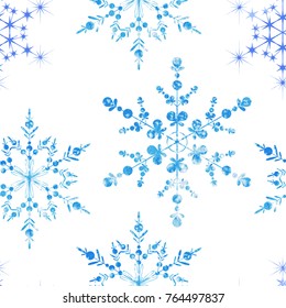 Vector Christmas and New Year seamless pattern with snowflakes. Watercolor texture.