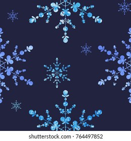 Vector Christmas and New Year seamless pattern with snowflakes. Watercolor texture.