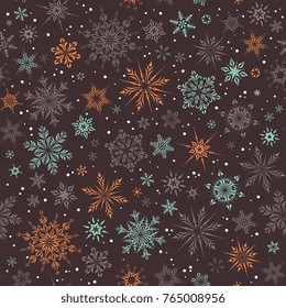 Vector Christmas and New Year seamless pattern with snowflakes.