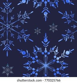 Vector Christmas and New Year seamless pattern with snowflakes.
