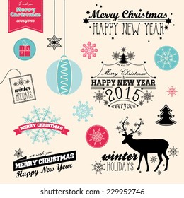 Vector Christmas and New Year set. Use for banner, postcard, invitation, poster etc. Decoration symbols. Collection of typographic elements, frames, vintage labels. Eps 10 vector file. 