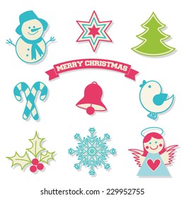 Vector Christmas and New Year set (collection) of elements, icon, Christmas decoration. Use for template, card, background, postcard, invitation, poster, banner etc. Eps 10 vector file. 