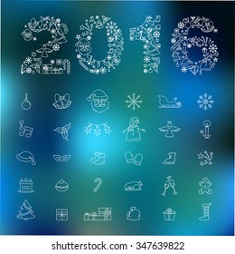 Vector Christmas and New Year thin line icons. Flat lined stile. 