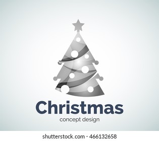 Vector Christmas or New Year tree logo template, abstract business icon