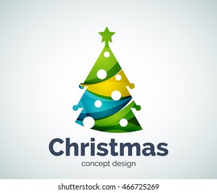 Vector Christmas or New Year tree logo template, abstract business icon