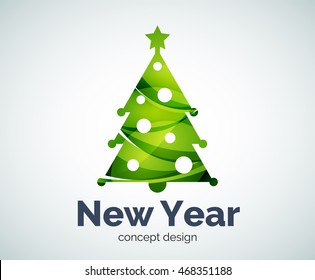 Vector Christmas or New Year tree logo template, abstract business icon