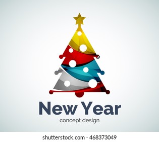 Vector Christmas or New Year tree logo template, abstract business icon
