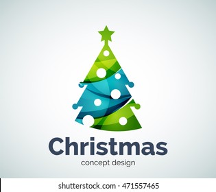 Vector Christmas or New Year tree logo template, abstract business icon