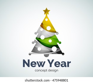 Vector Christmas or New Year tree logo template, abstract business icon
